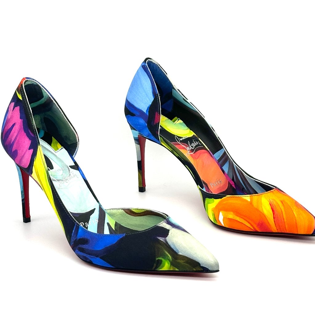 Christian Louboutin Iriza 85 Floral Flower Satin D'orsay Heels Pumps Shoes